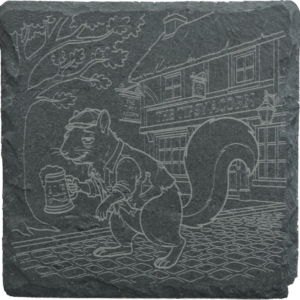 Home slate coaster "the tipsy acorn" "drunk squirell"