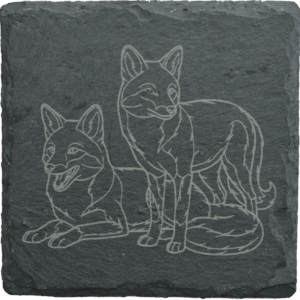 Home slate coaster "the two foxes"