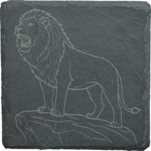 Home slate coaster "roaring lion on rock"